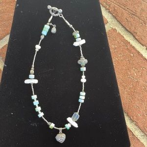Handmade necklace 15 in sterling, pearl & amazonite